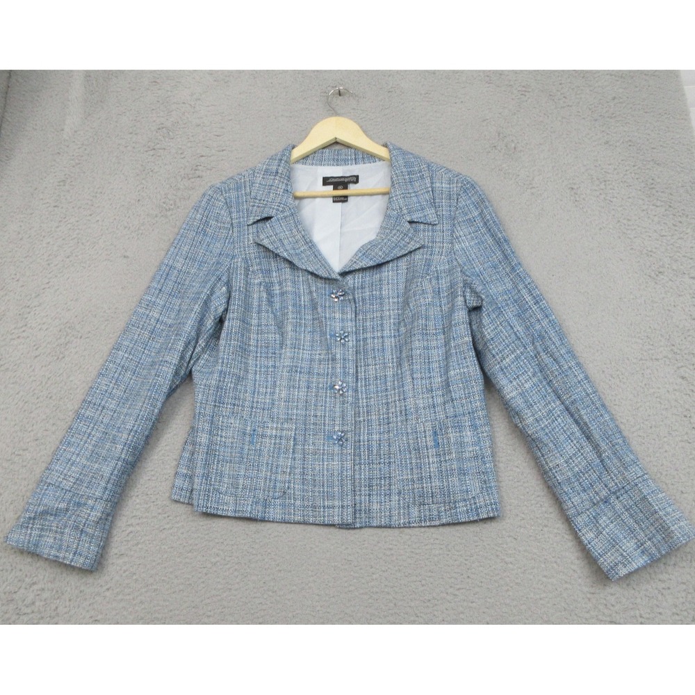 Jonathan Martin Studio Blazer Jacket Womens‎ 14 Blue Plaid Silk Blend Tweed Work